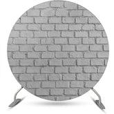 Aperturee - Round Retro Grey Brick Wall Birthday Party Backdrop